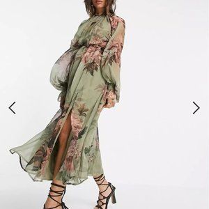 ASOS DESIGN high neck midi dress with channel detail in large scale floral